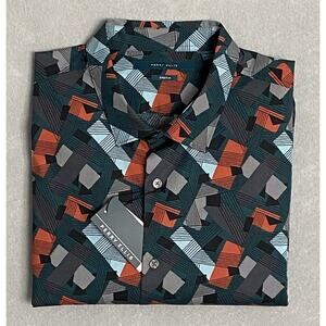 Perry Ellis Men's XXL Long Sleeve Casual Shirt Stretch Geometric Print NEW